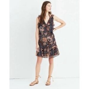 Madewell Lily Ruffle Dress in Sea Floral size S